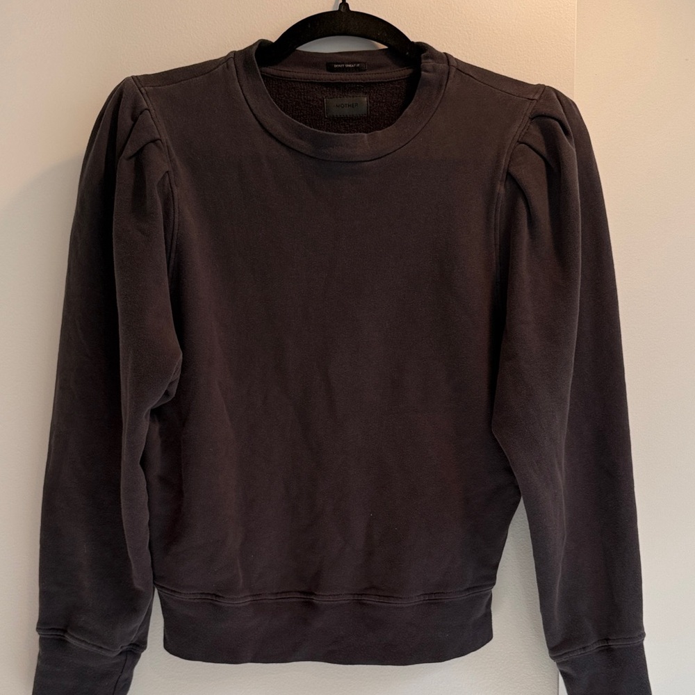 MOTHER Black Puff-Sleeve Crewneck Sweatshirt